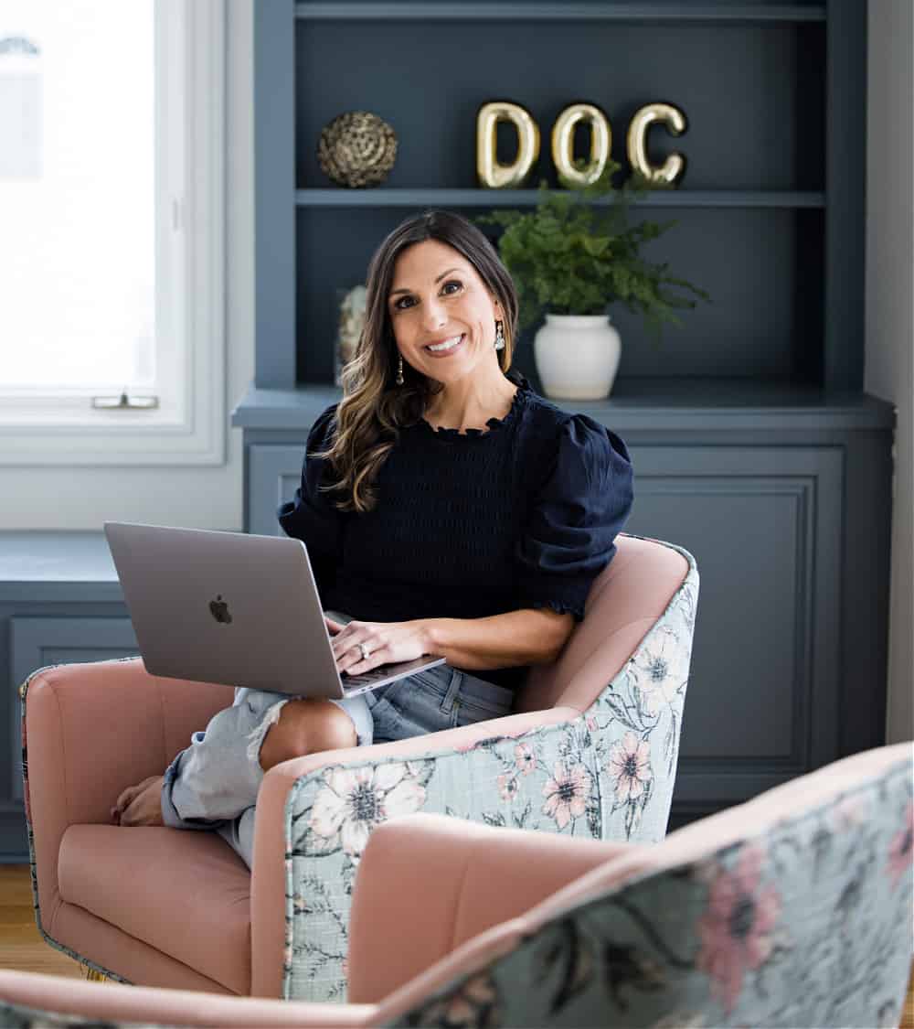 Dr. Heather Hirsch working on computer in home office